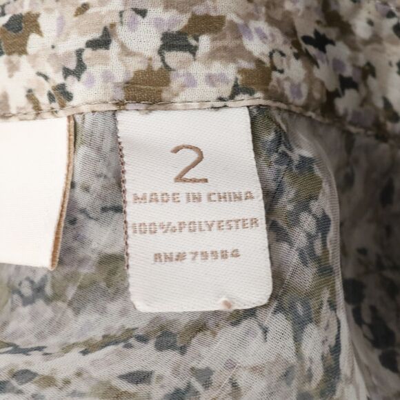 Chicos Top 2 Womens Large 12 Ivory Brown Chiffon Blouse Sheer Pleated Back - Picture 13 of 16